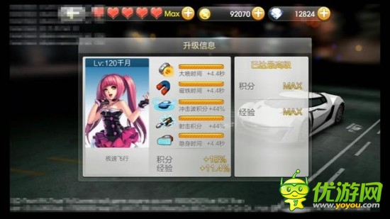 天天飛車千月滿級屬性圖及升級花費詳解